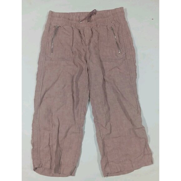 Athleta Cabo 100% Linen Pull On Wide Leg Pants Size 14P Petite Pink Casual - Picture 1 of 10